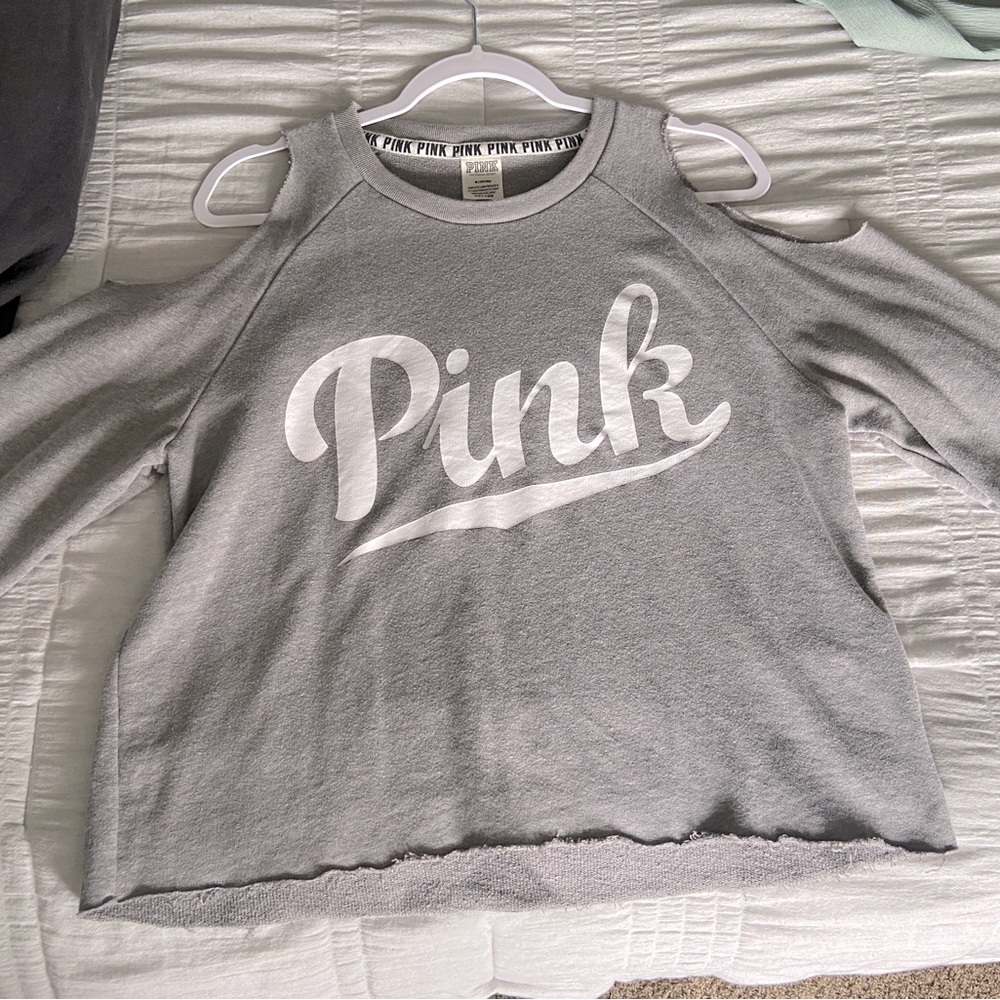 PINK open shoulder cropped long sleeve